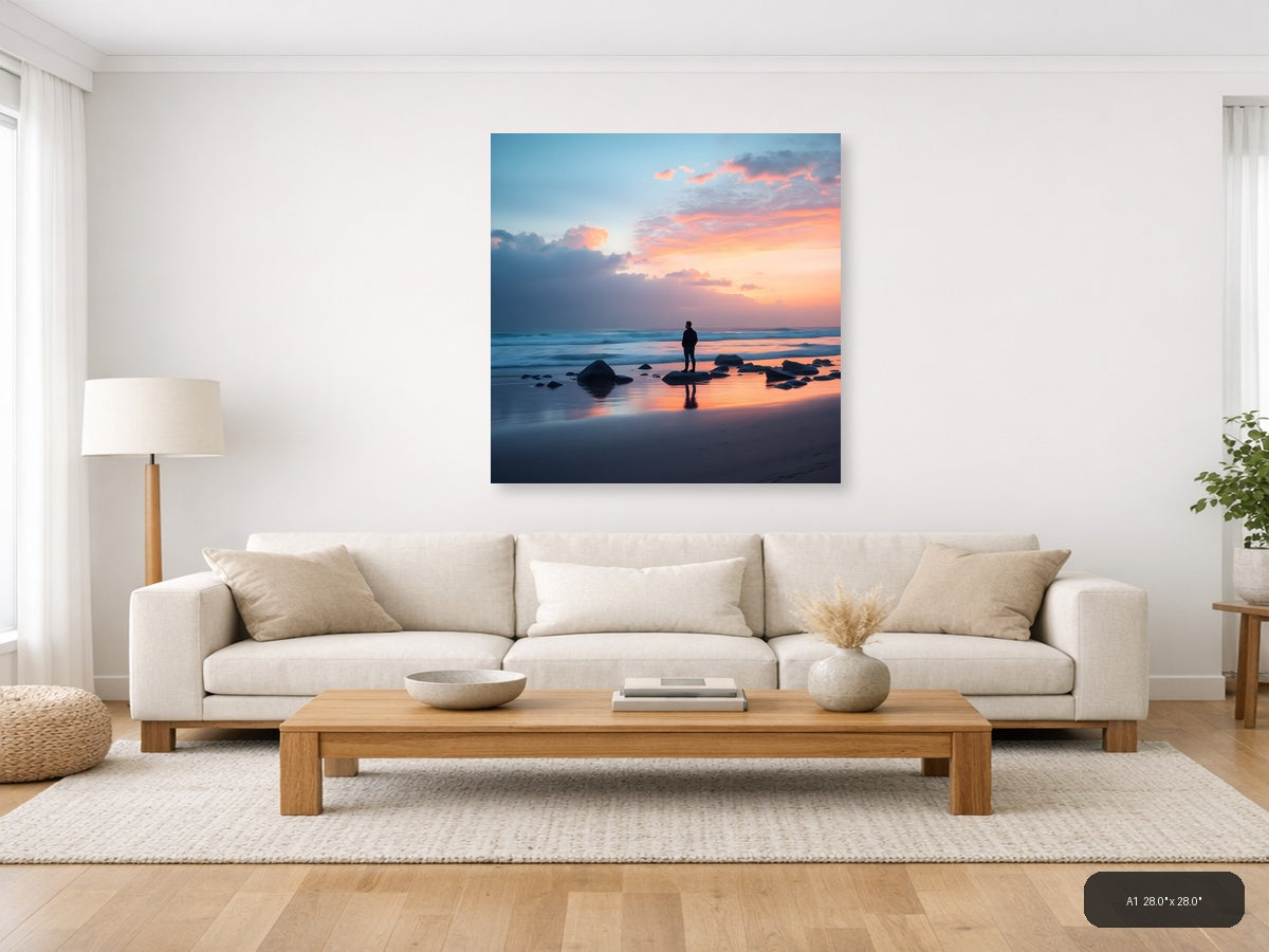 Minimalist Sunset Beach Silhouette Wall Art — A1 / Living Room