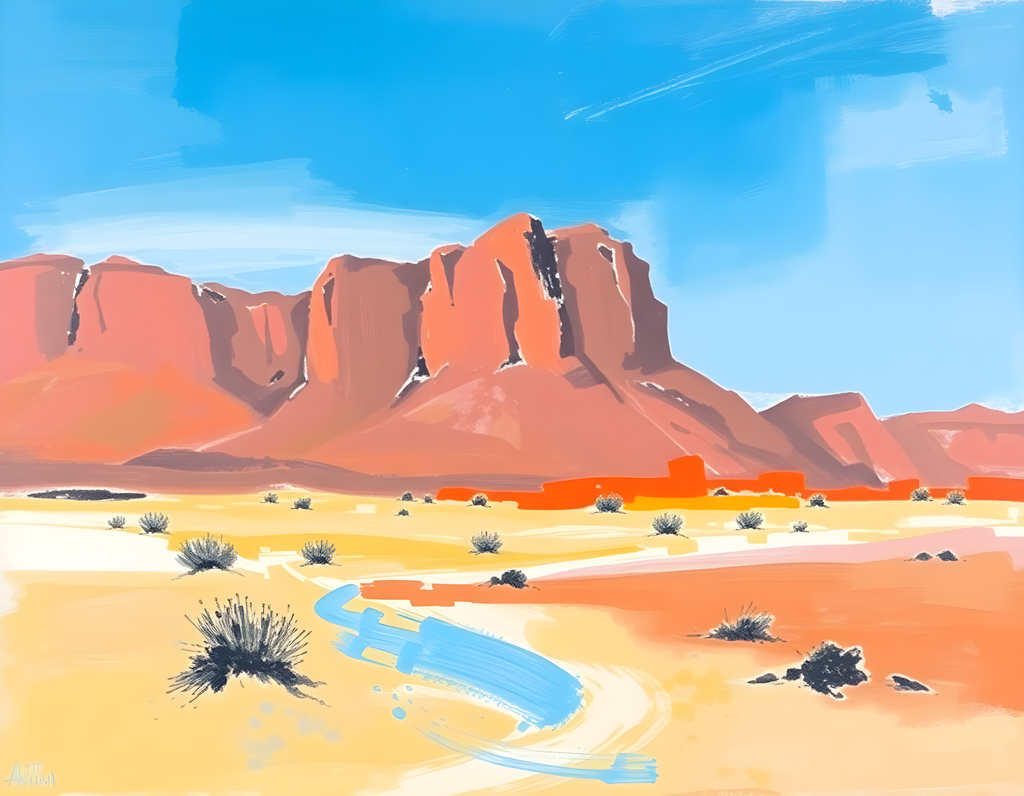 Abstract Desert Landscape with Red Rock Formation Wall Art