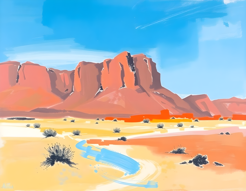 Abstract Desert Landscape with Red Rock Formation Wall Art