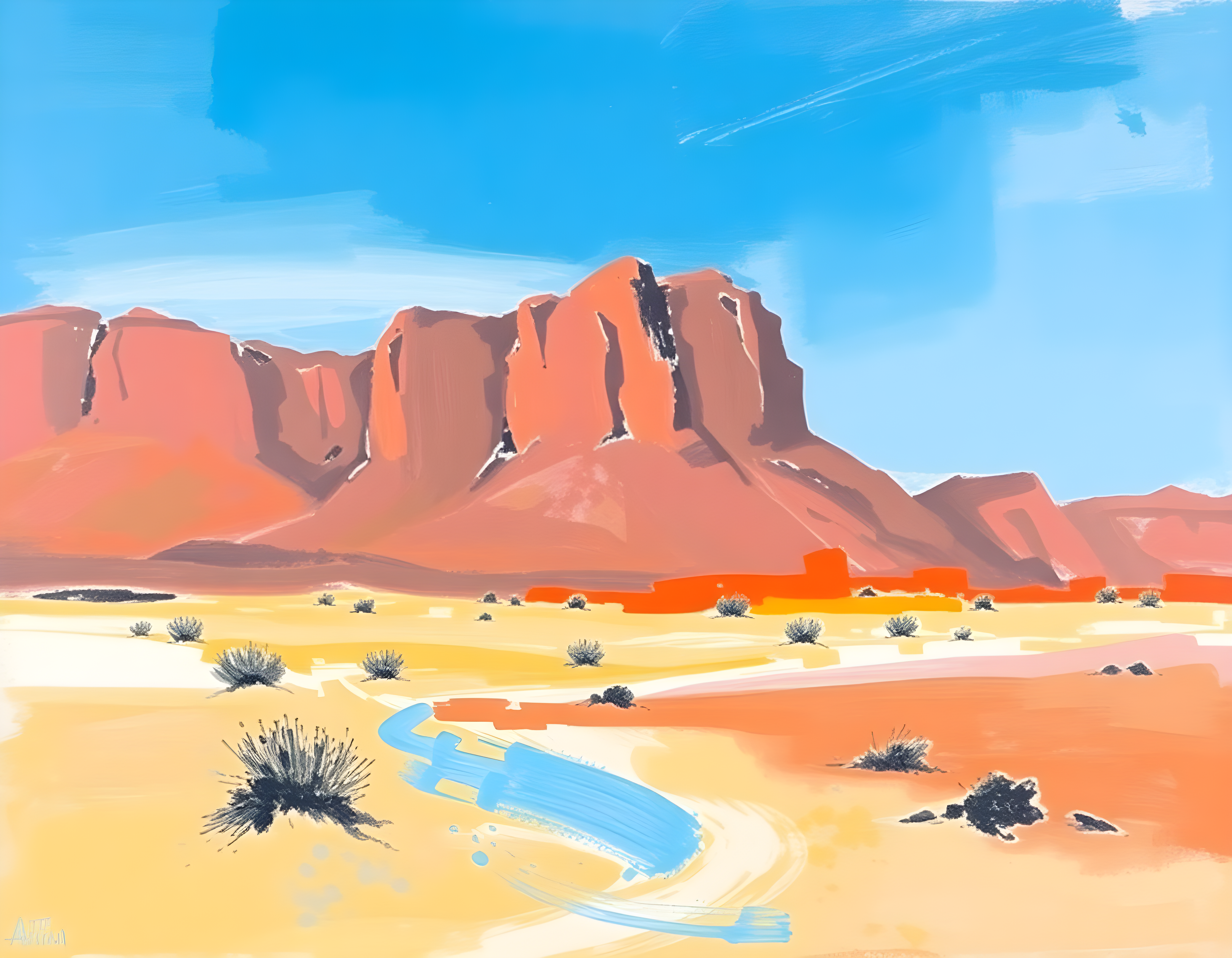 Abstract Desert Landscape with Red Rock Formation Wall Art