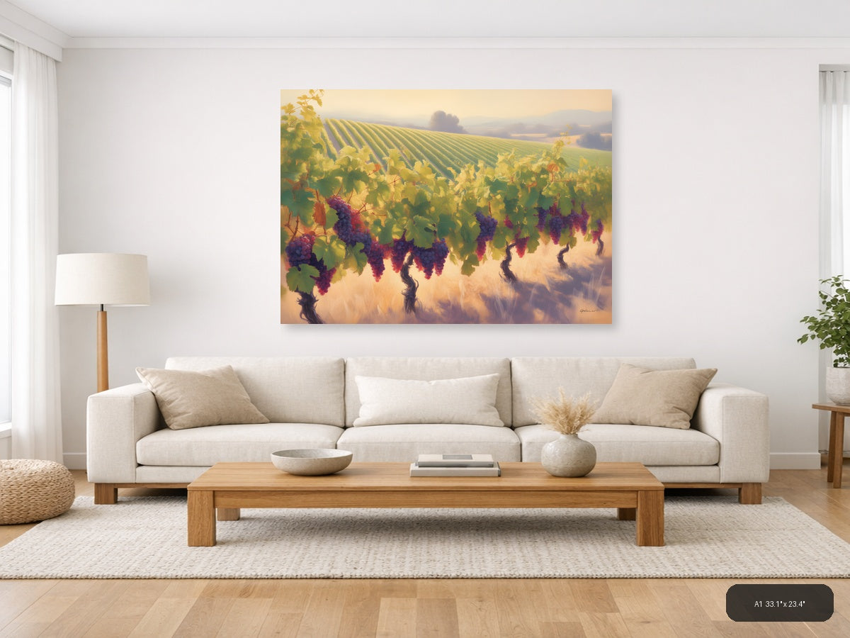 Golden Vineyard Harvest Abstract Landscape Wall Art — A1 / Living Room