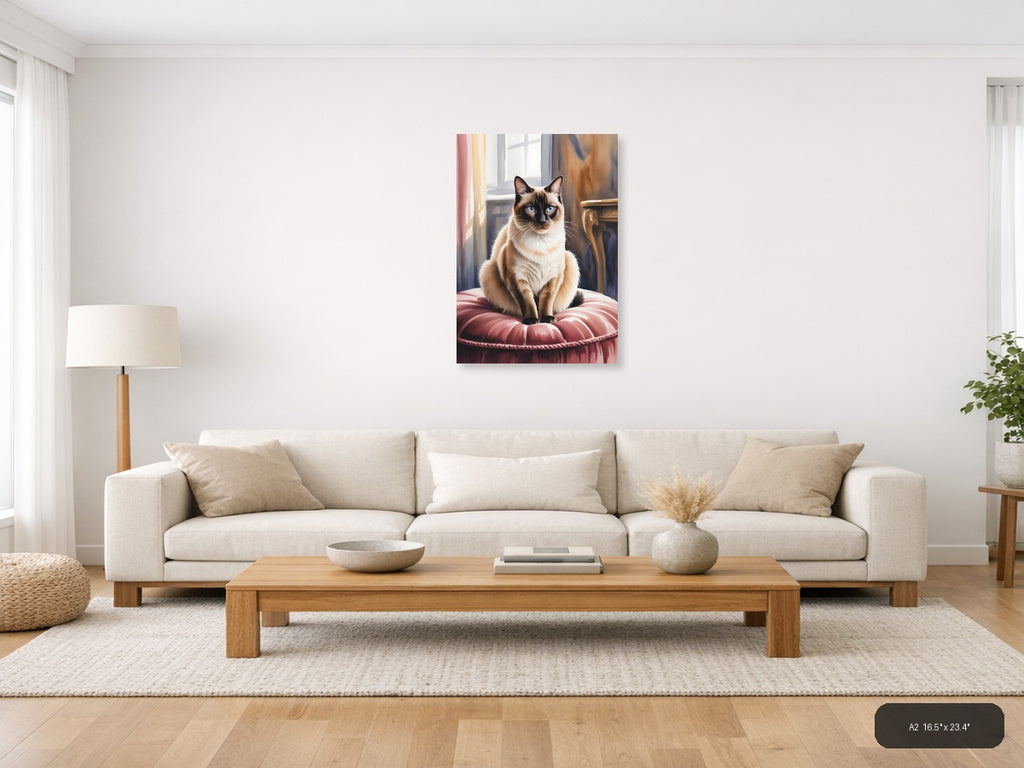 Siamese Cat with Blue Eyes Watercolor Wall Art — A2 / Living Room