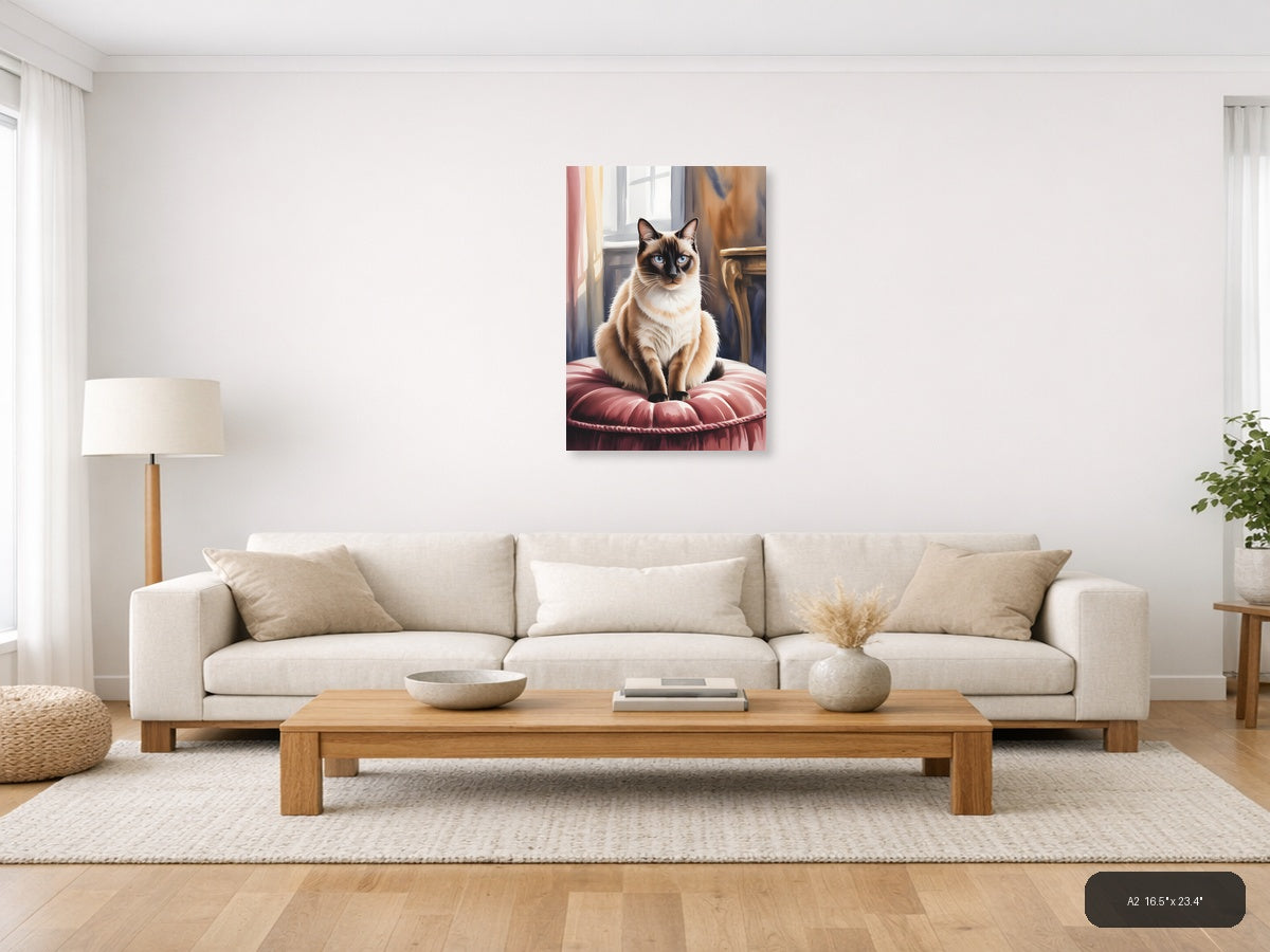 Siamese Cat with Blue Eyes Watercolor Wall Art — A2 / Living Room