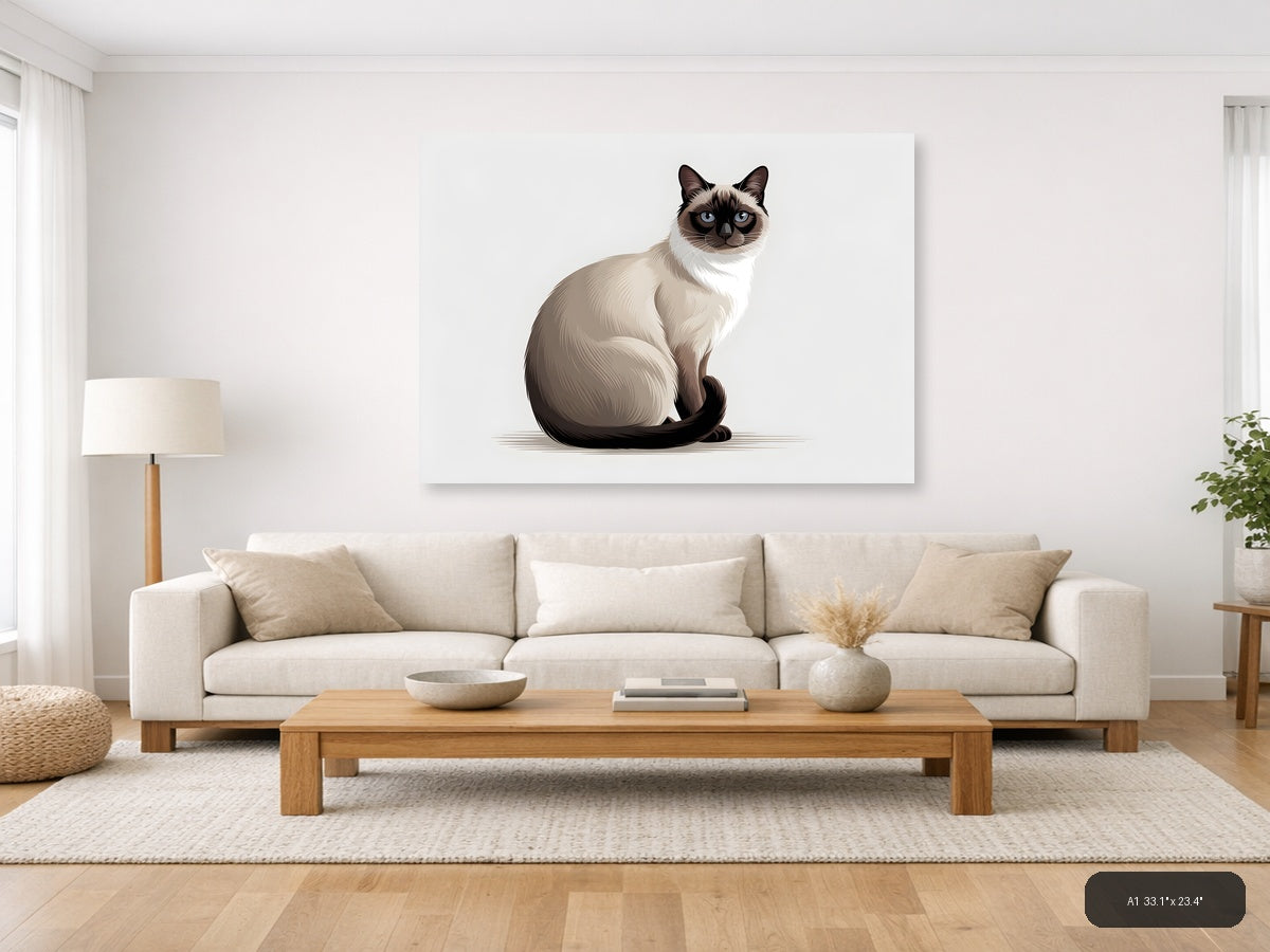 Siamese Cat with Blue Eyes Minimalist Wall Art — A1 / Living Room