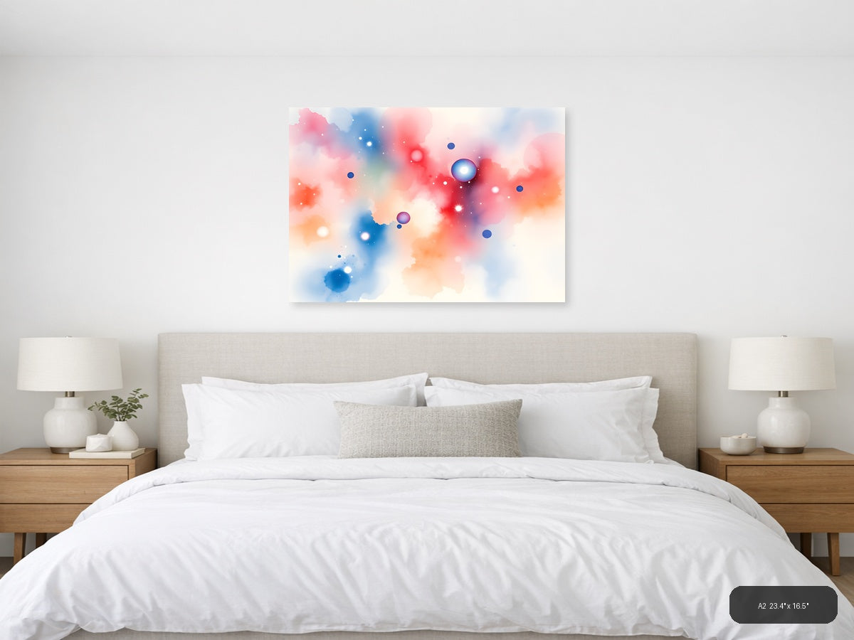 Abstract Watercolor Spheres in Pink & Blue Wall Art — A2 / Bedroom