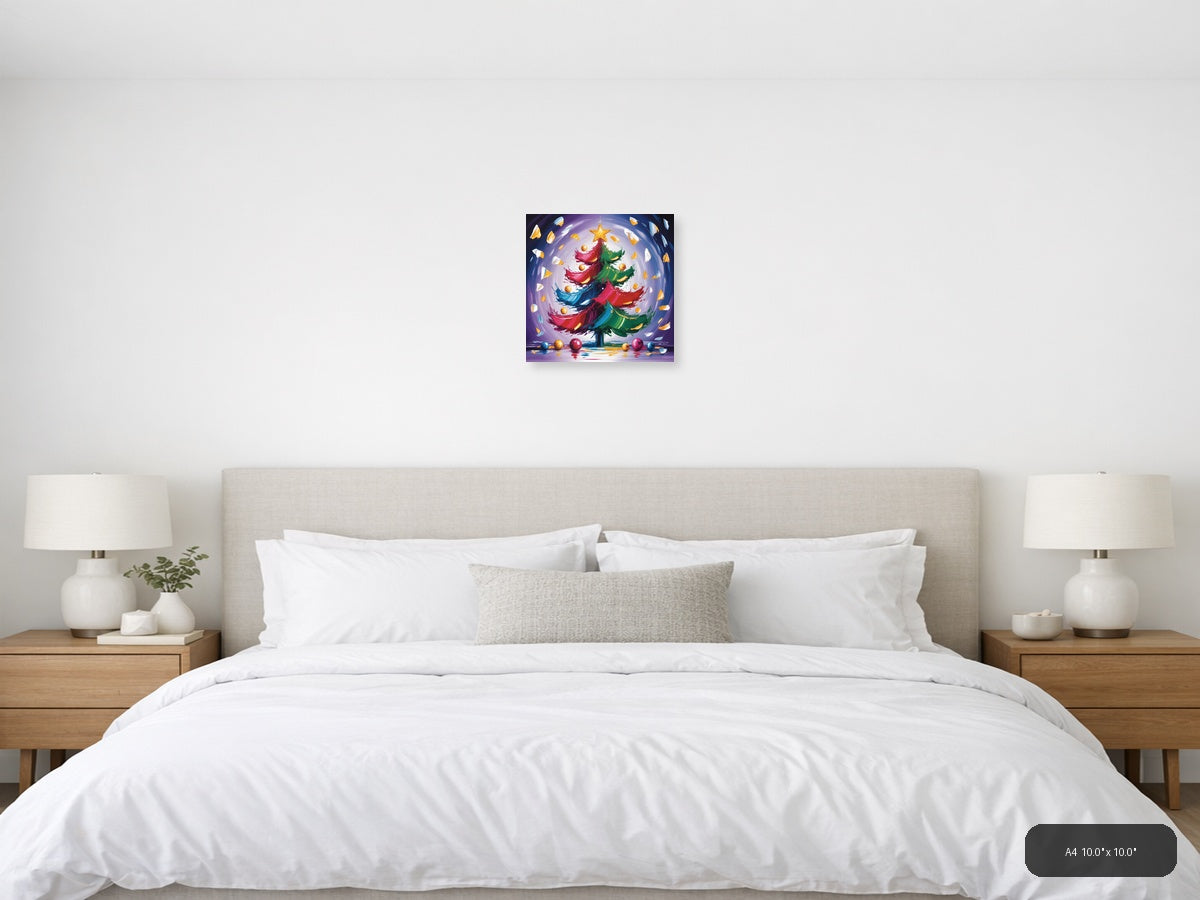 Abstract Christmas Tree with Gold Star | Modern Wall Art — A4 / Bedroom
