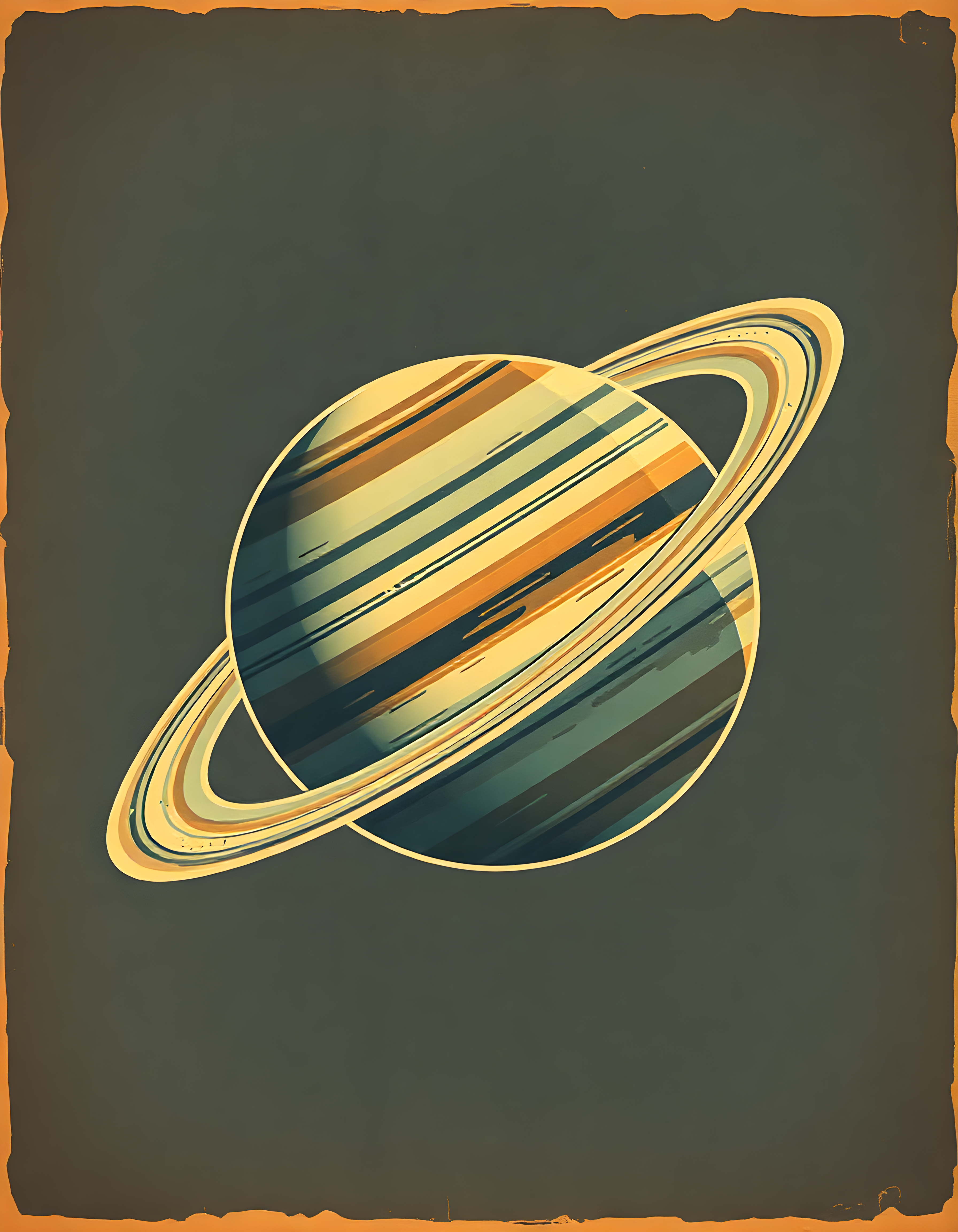 Vintage Saturn Planet Illustration Wall Art