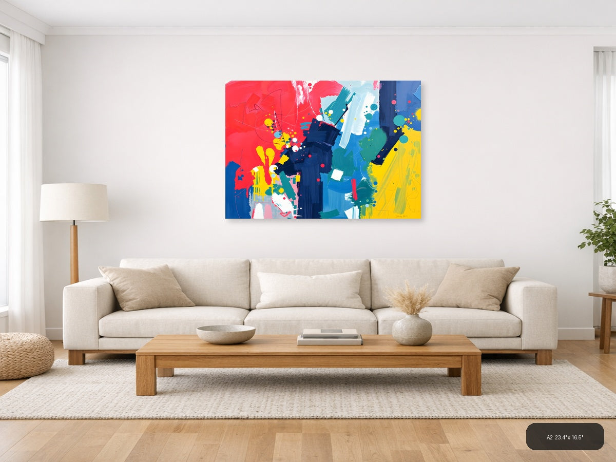 Vibrant Abstract Expressionist Splatter Canvas Wall Art — A2 / Living Room