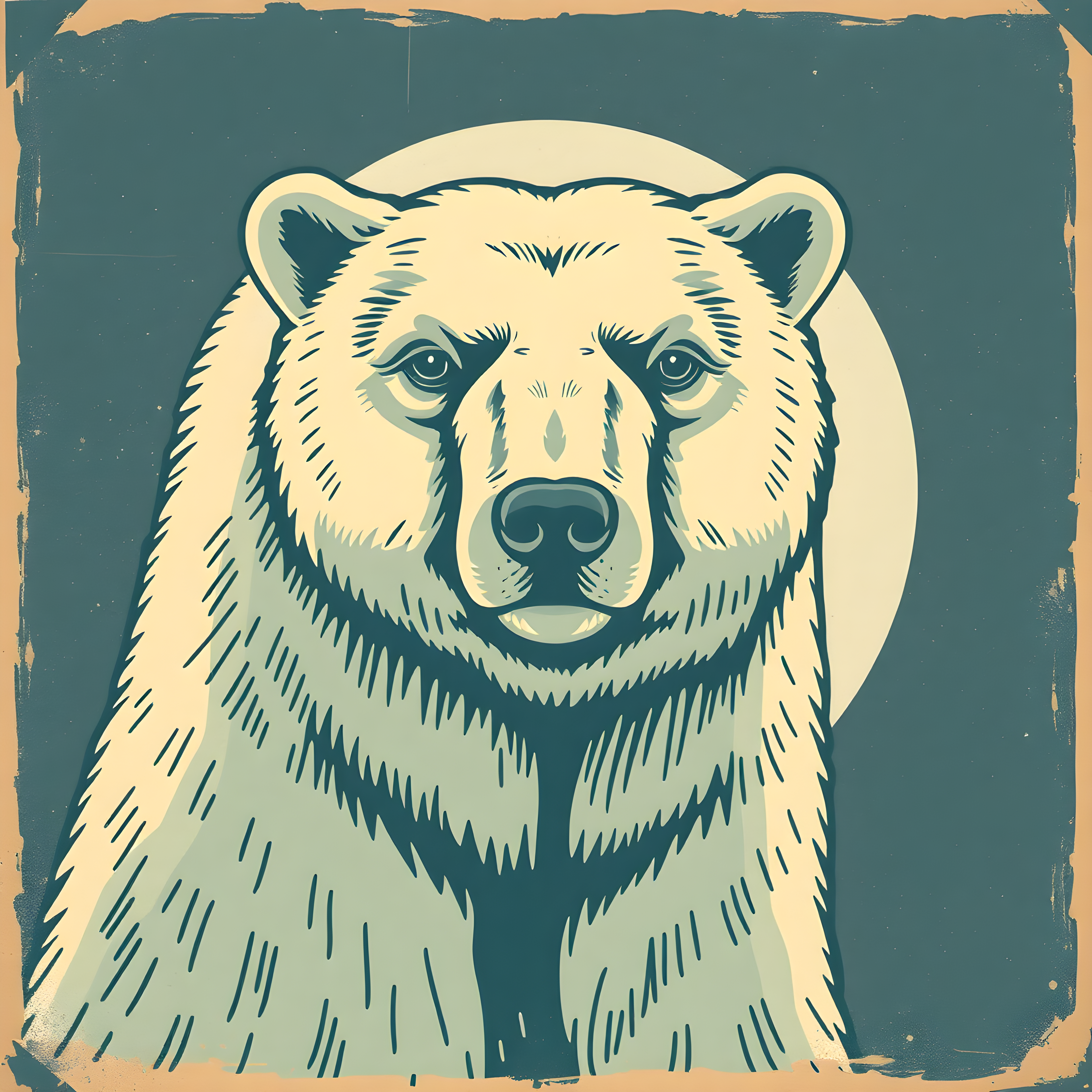 Vintage Bear Portrait Square Wall Art