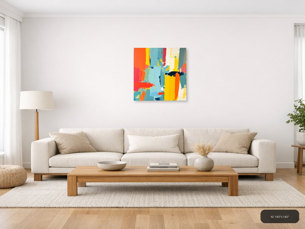 Vibrant Abstract Colour Block Square Wall Art — A3 / Living Room