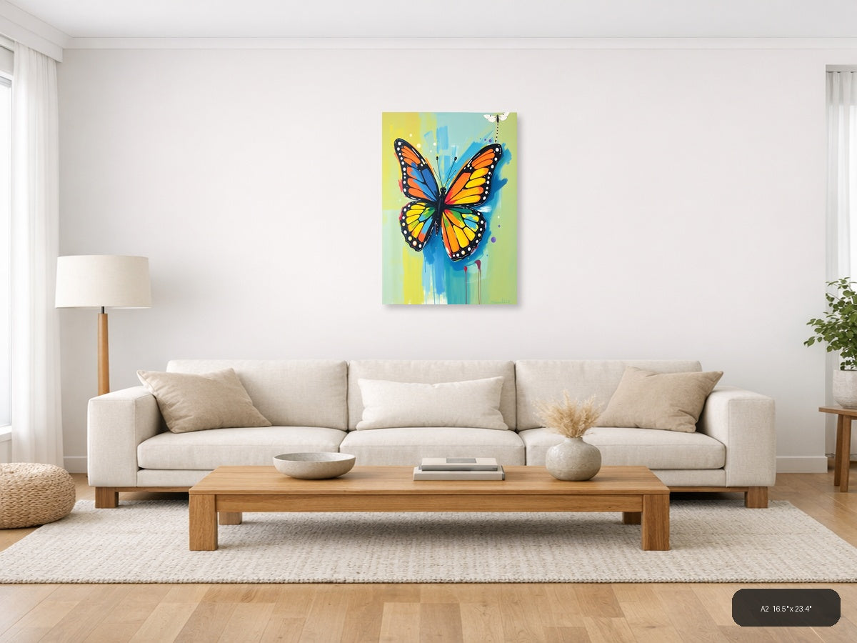 Colorful Abstract Butterfly & Dragonfly Portrait Wall Art — A2 / Living Room