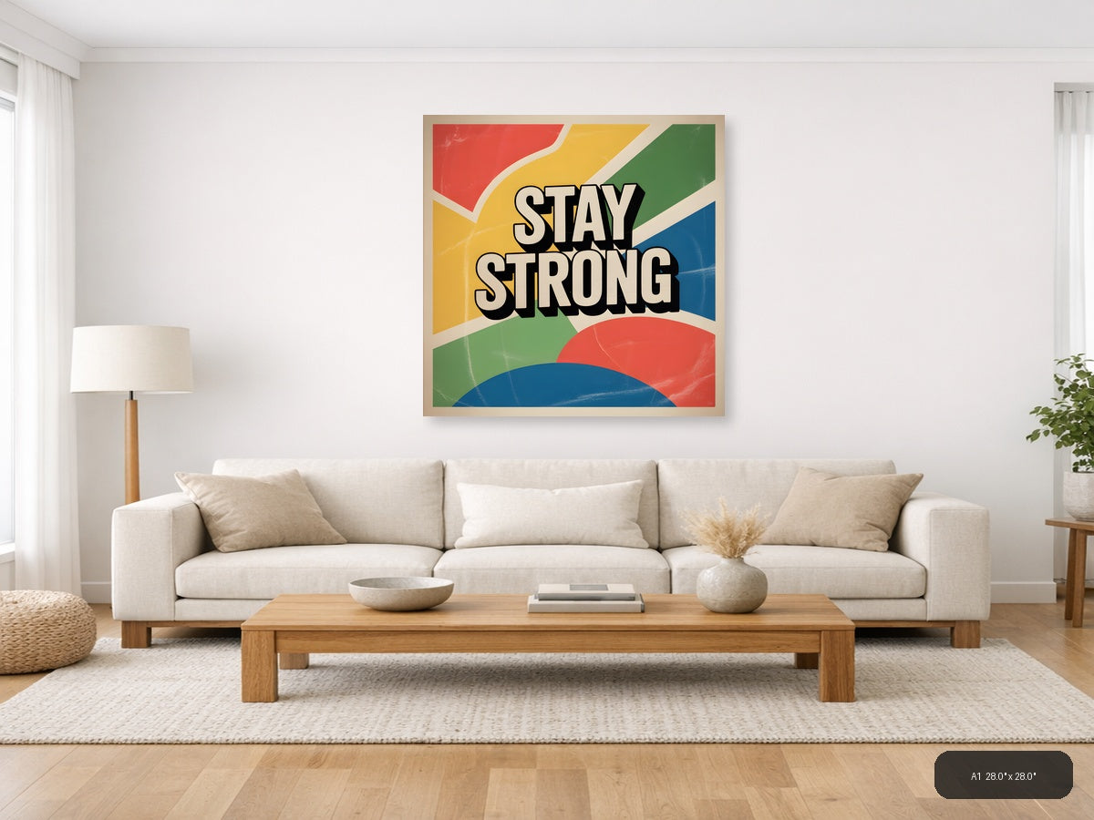 Stay Strong Vintage Motivational Retro Wall Art — A1 / Living Room