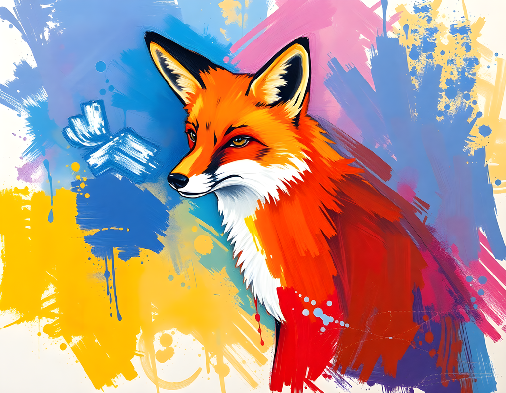 Vibrant Abstract Fox Portrait Splatter Wall Art
