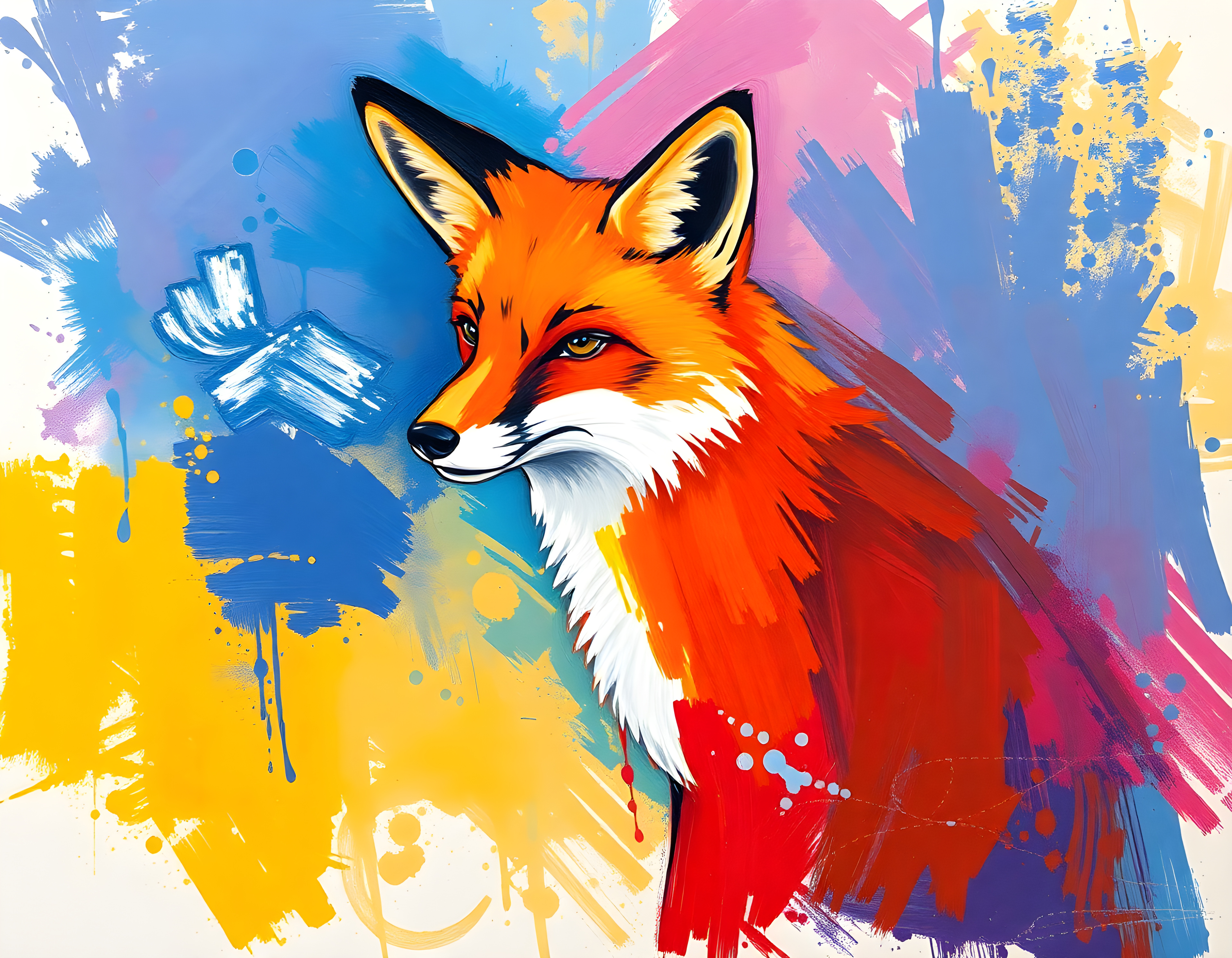 Vibrant Abstract Fox Portrait Splatter Wall Art