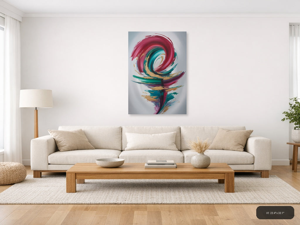 Abstract Spiral Flower in Pink & Teal - Modern Wall Art — A1 / Living Room