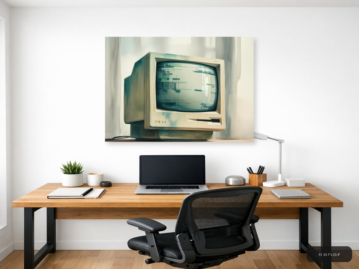Vintage Computer Watercolor Illustration Wall Art — A1 / Office