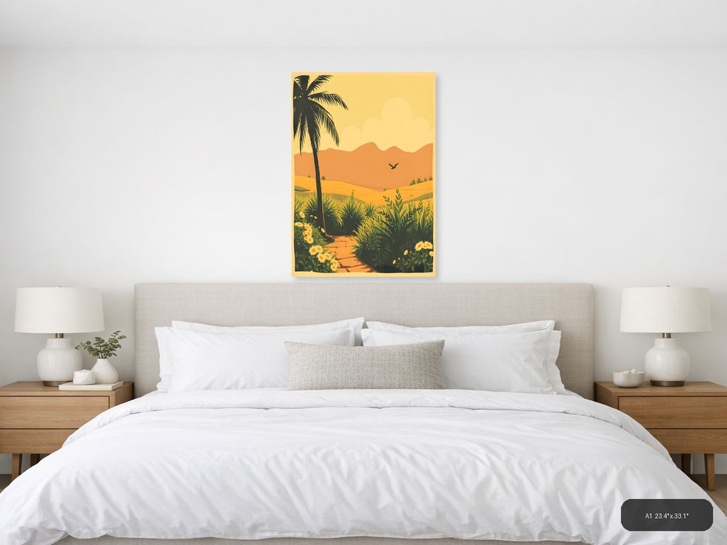 Vintage Desert Landscape with Palm Tree Wall Art — A1 / Bedroom