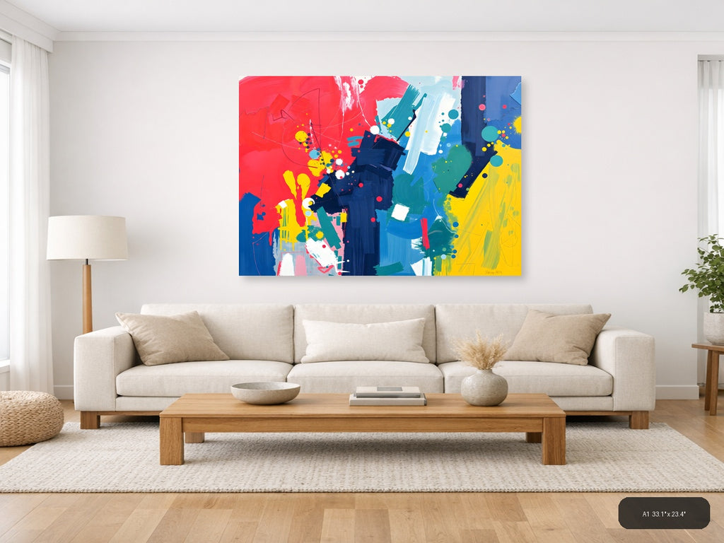 Vibrant Abstract Expressionist Splatter Canvas Wall Art — A1 / Living Room