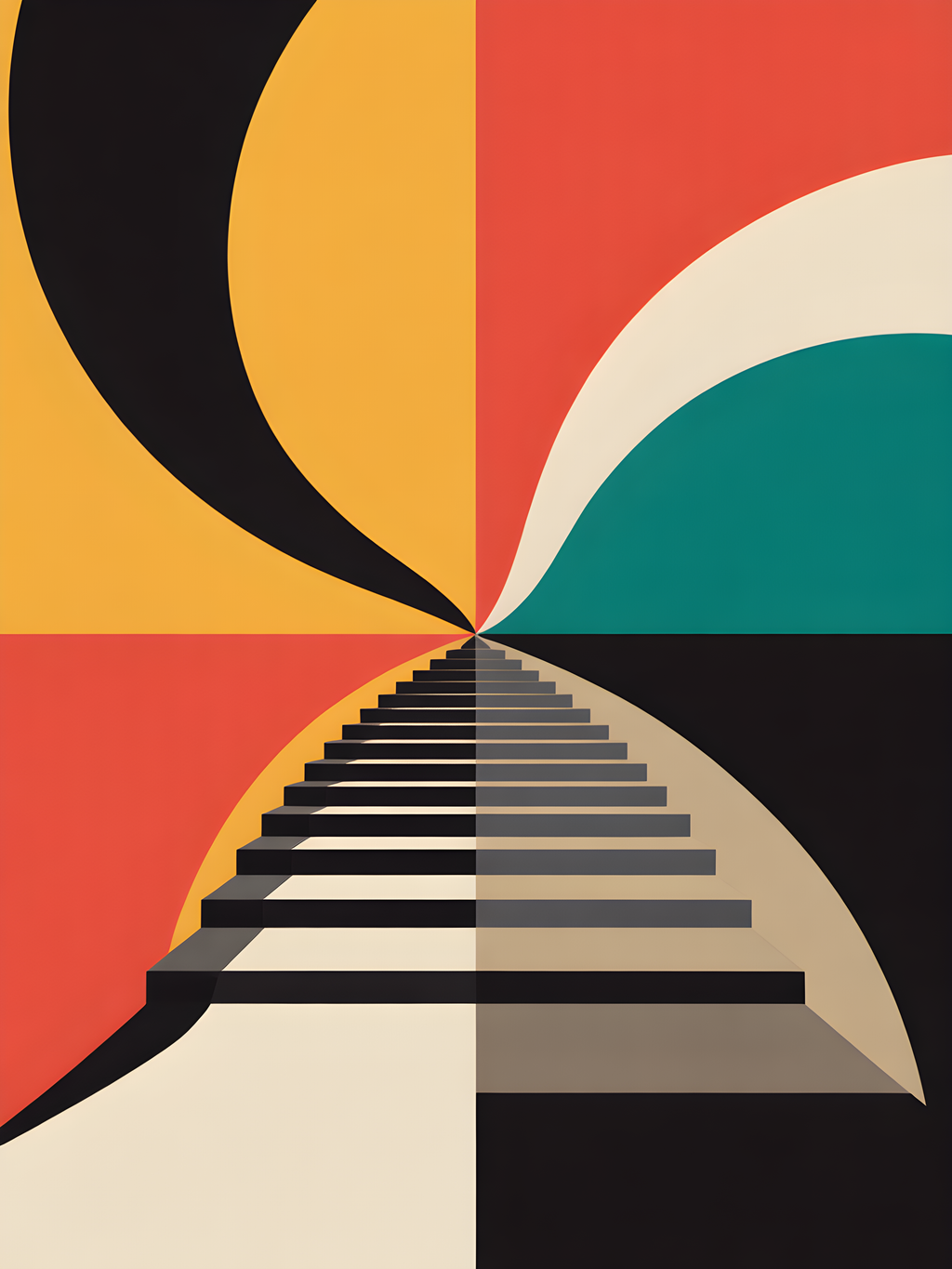 Retro Geometric Staircase Photography Wall Art