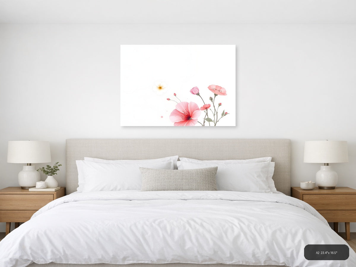 Pink Carnations & Sun Minimalist Floral Wall Art — A2 / Bedroom