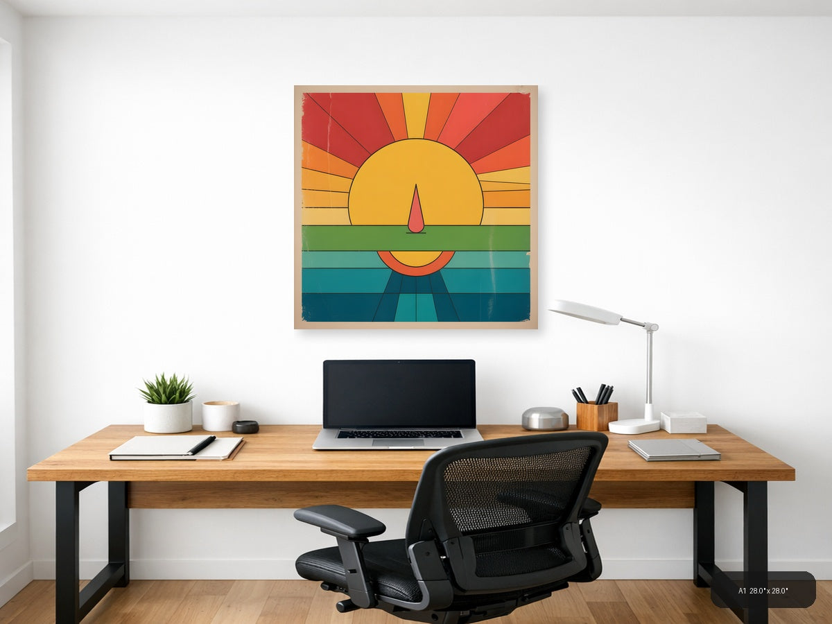 Vintage Sunset Over Water Geometric Wall Art — A1 / Office
