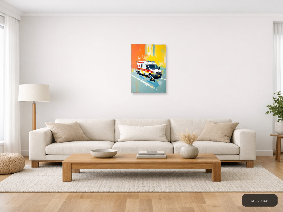 Colorful Ambulance Emergency Vehicle Abstract Wall Art — A3 / Living Room