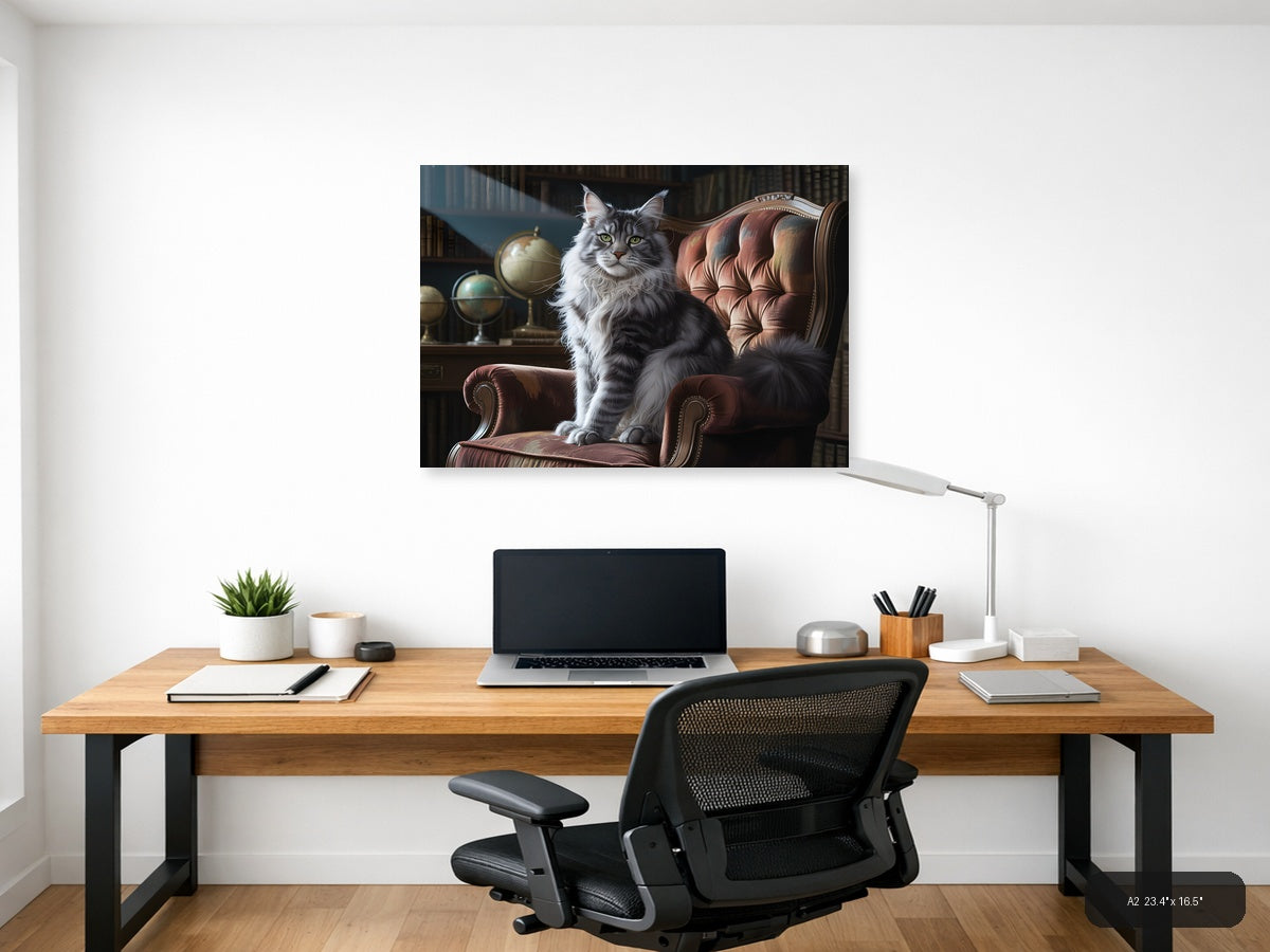 Majestic Gray Tabby Cat Portrait Photography Wall Art — A2 / Office
