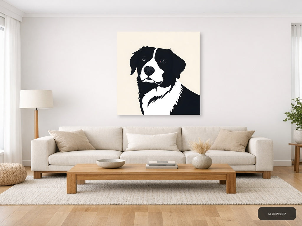 Black and White Dog Portrait Minimalist Wall Art — A1 / Living Room