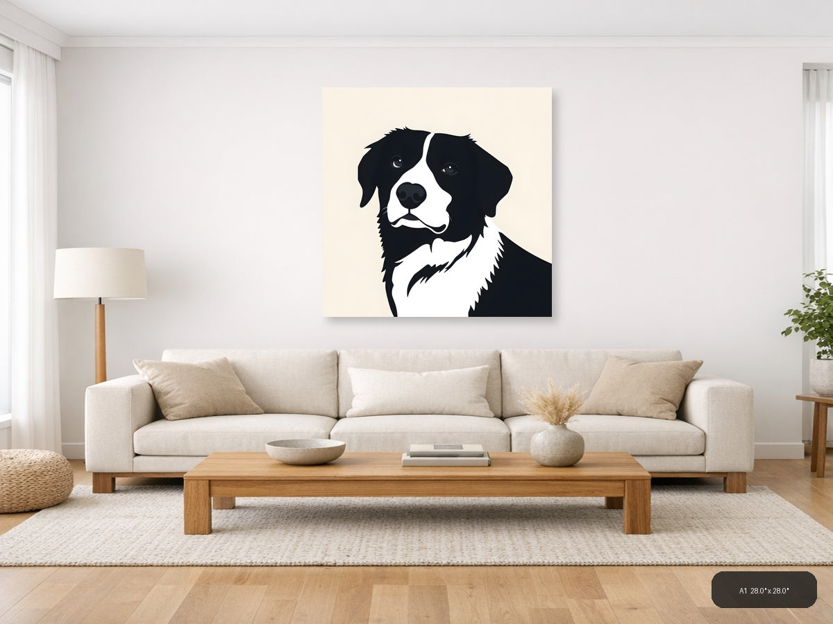 Black and White Dog Portrait Minimalist Wall Art — A1 / Living Room