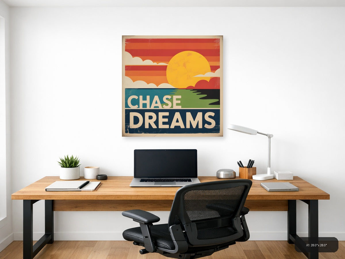 Chase Dreams Vintage Sunset Landscape Wall Art — A1 / Office