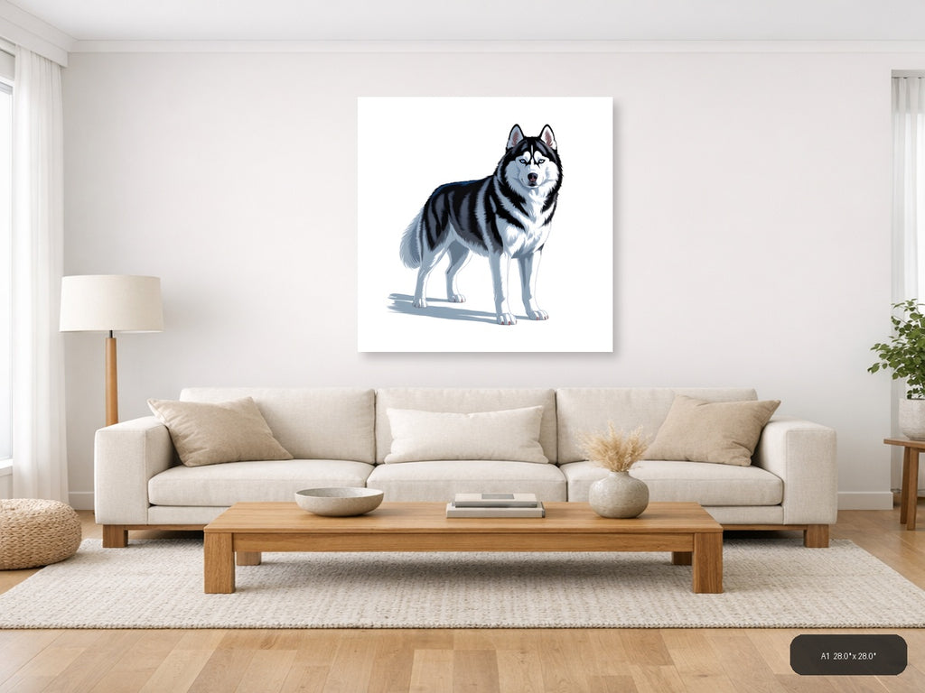 Husky Portrait with Blue Eyes - Minimalist Wall Art — A1 / Living Room