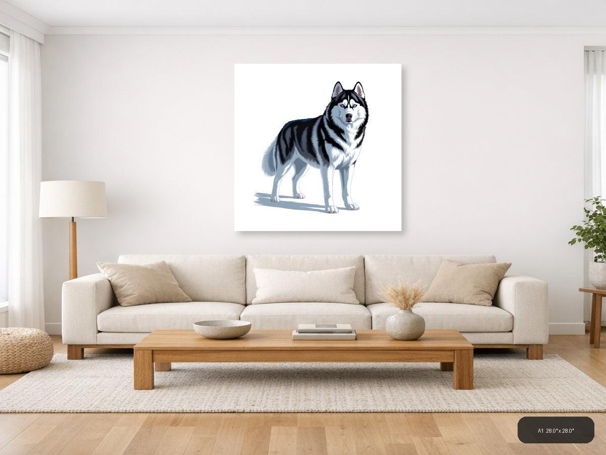 Husky Portrait with Blue Eyes - Minimalist Wall Art — A1 / Living Room