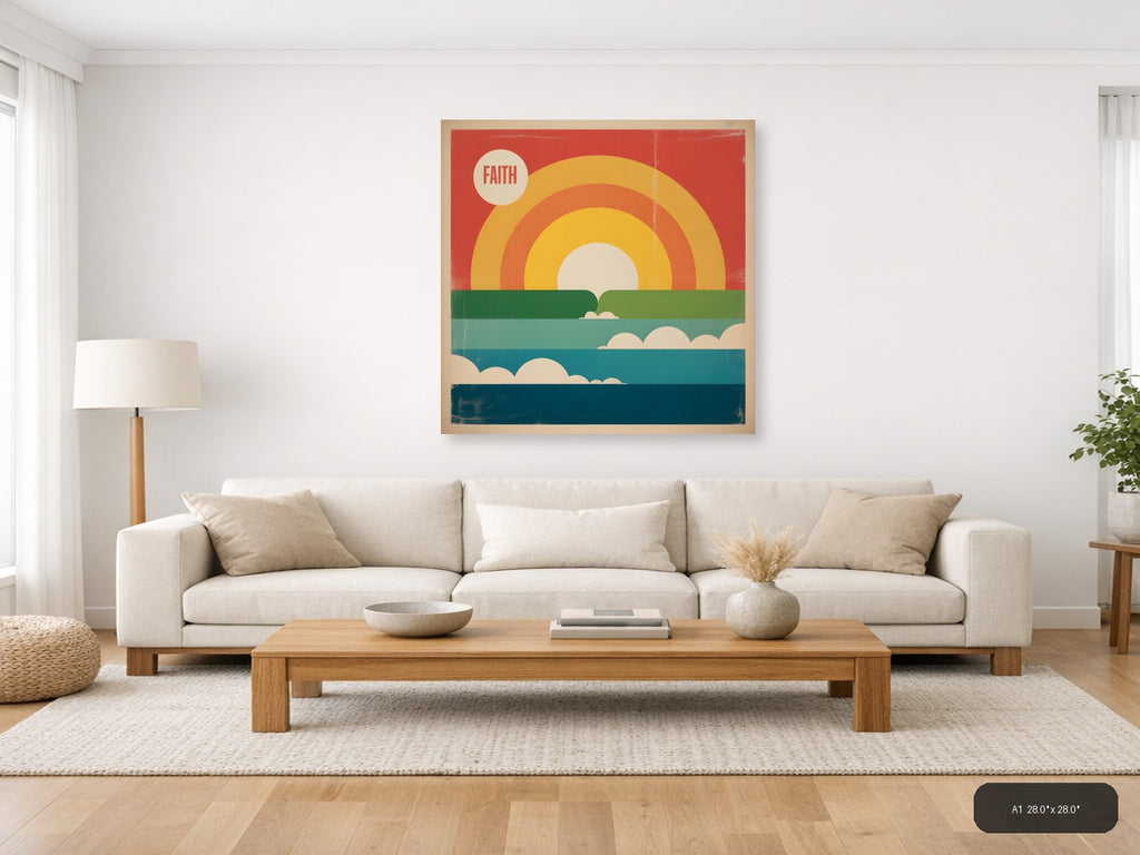 Vintage Faith Rainbow Sunrise Landscape Wall Art — A1 / Living Room