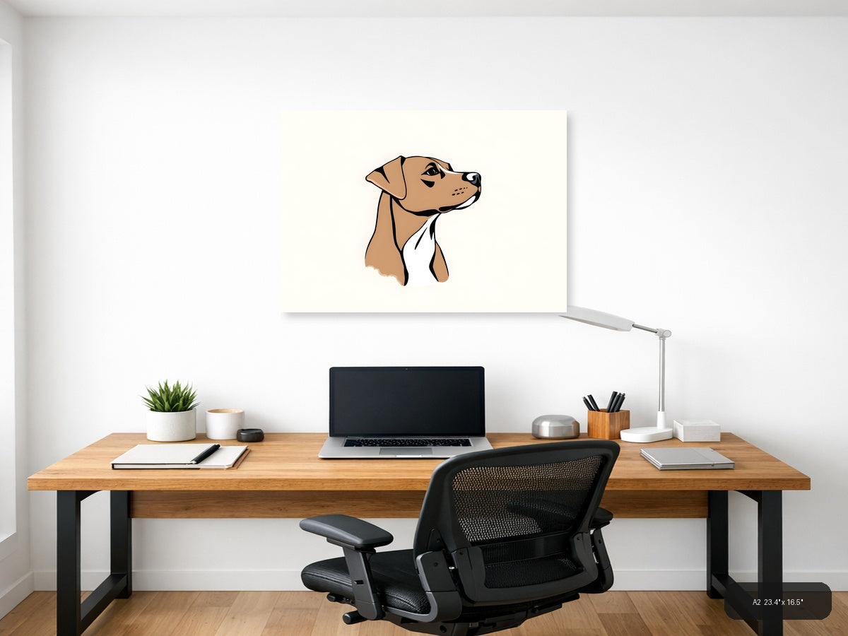 Minimalist Brown Dog Portrait Landscape Wall Art — A2 / Office