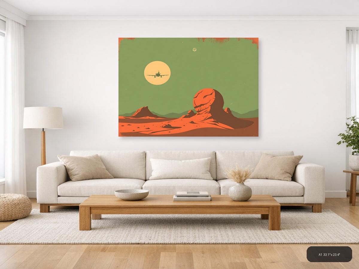 Vintage Mars Landscape Aircraft Silhouette Wall Art — A1 / Living Room