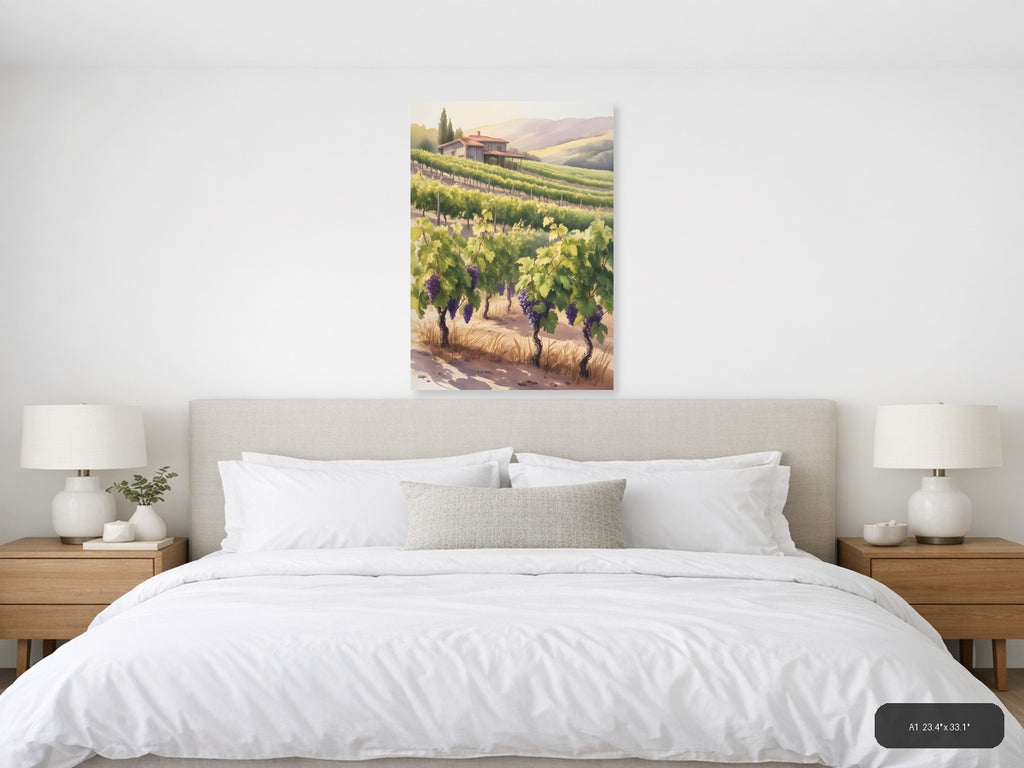 Tuscan Vineyard Villa Watercolor Wall Art — A1 / Bedroom