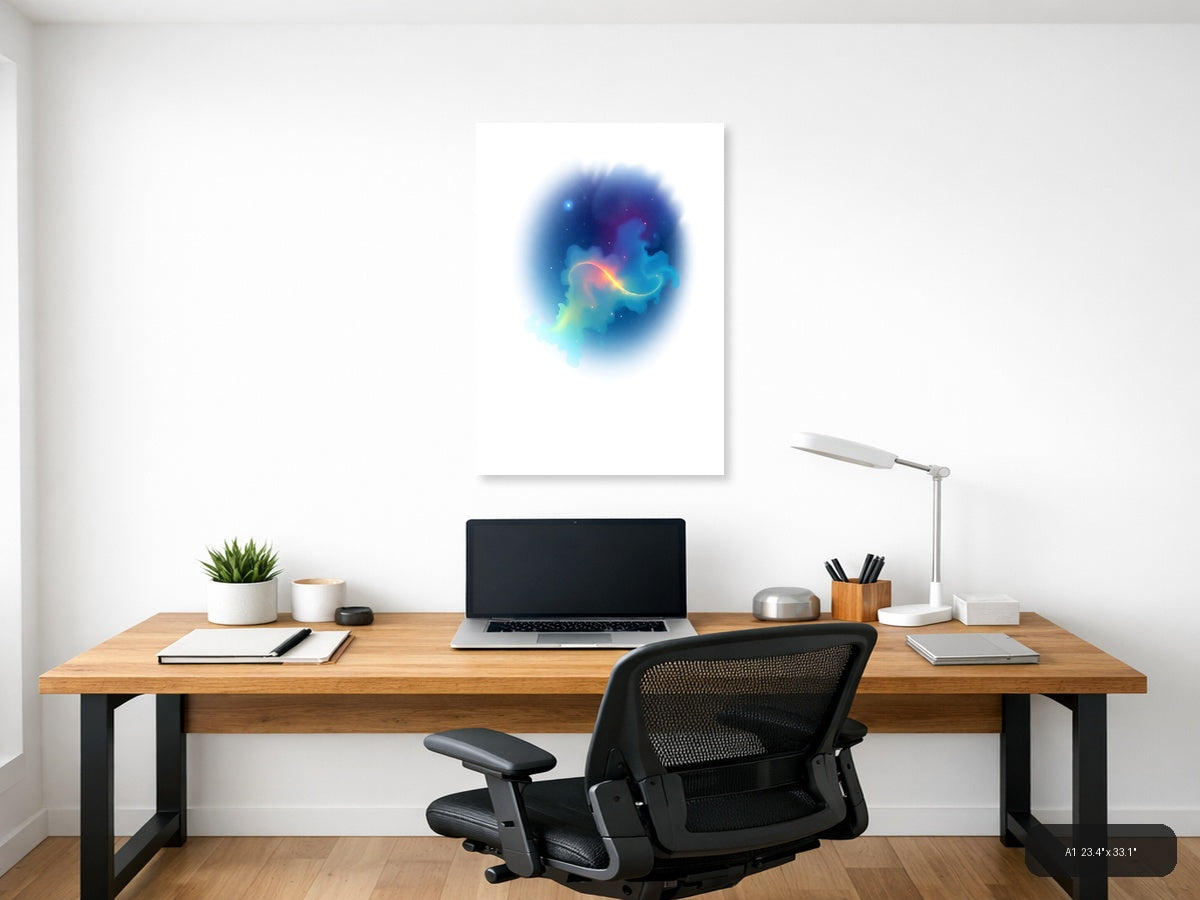 Minimalist Cosmic Nebula Blue Orange Wall Art — A1 / Office