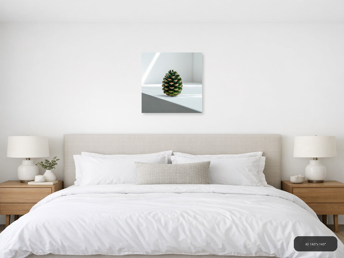 Green Pinecone Minimalist Still Life Wall Art — A3 / Bedroom