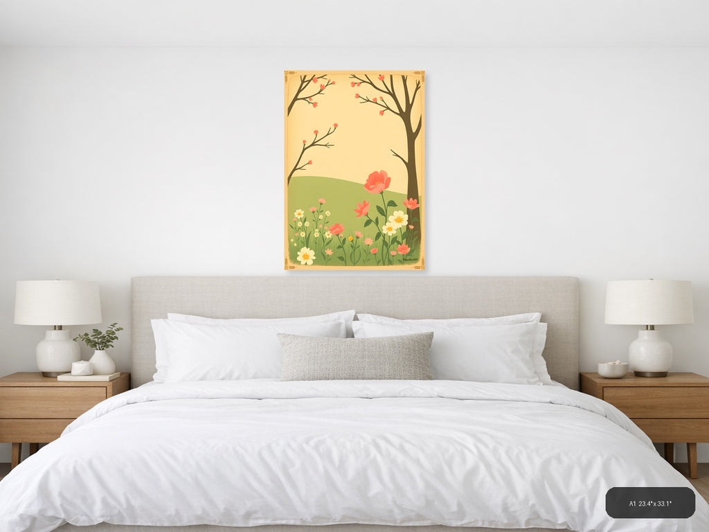 Vintage Spring Garden with Blooming Trees Wall Art — A1 / Bedroom
