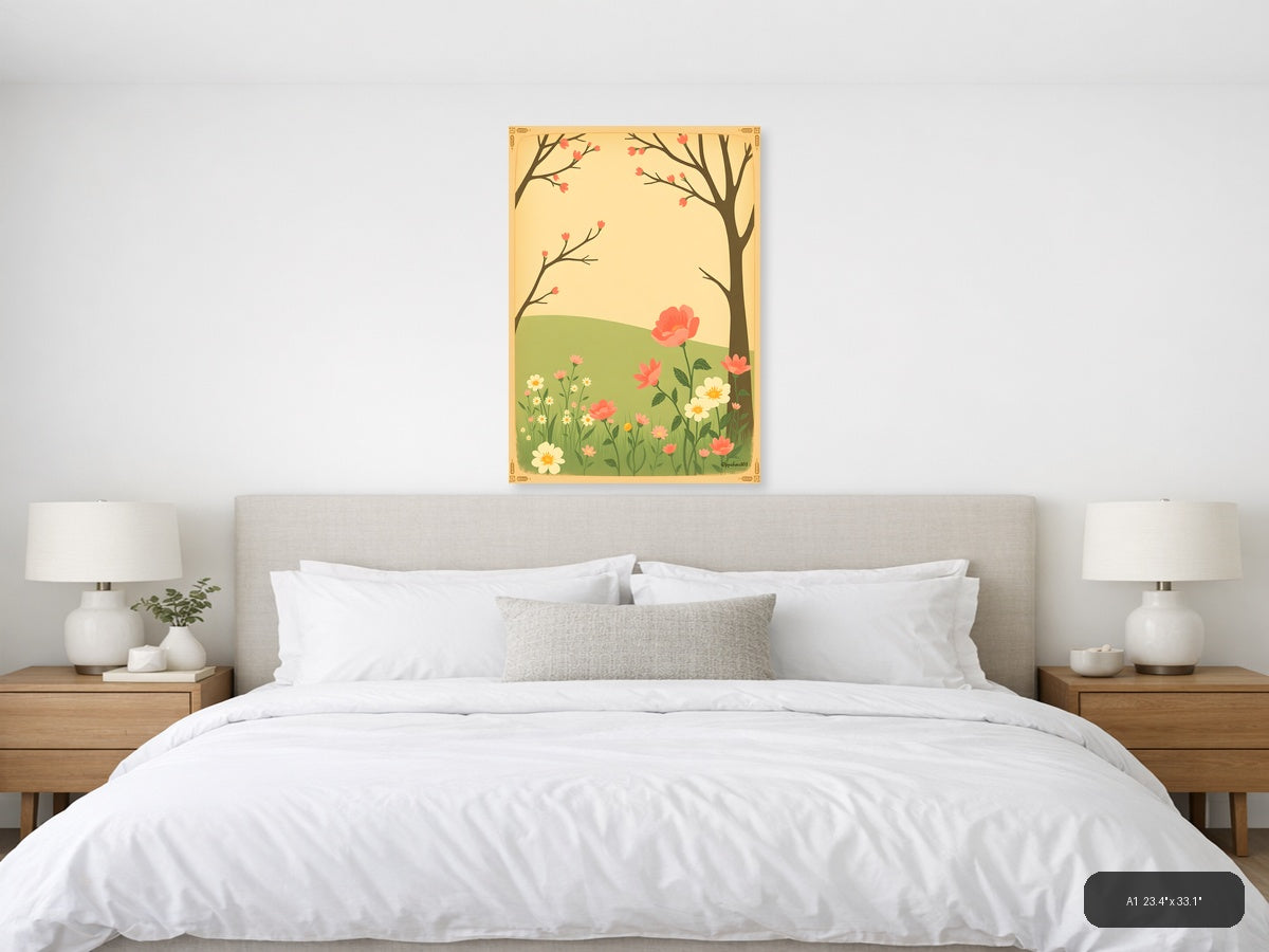 Vintage Spring Garden with Blooming Trees Wall Art — A1 / Bedroom