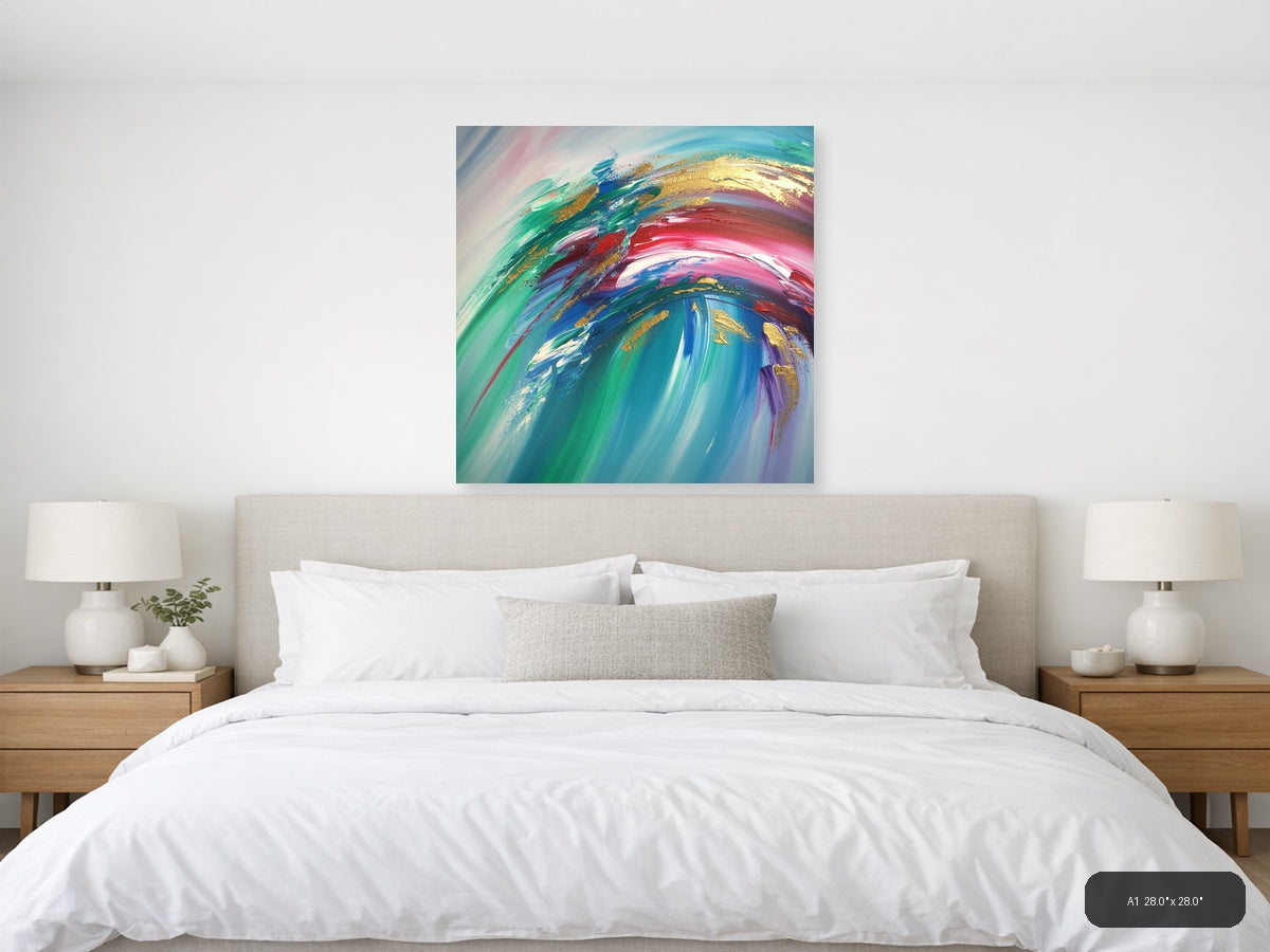 Colorful Abstract Swirl with Gold Accents Wall Art — A1 / Bedroom