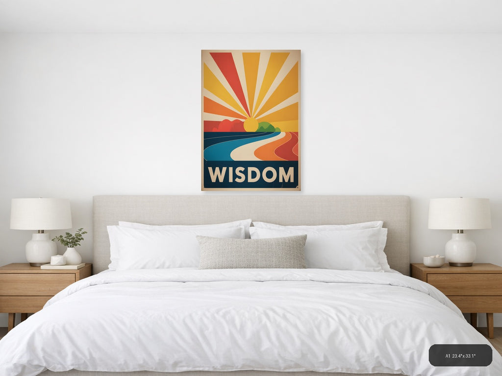 Vintage Sunrise Landscape with Wisdom Text Wall Art — A1 / Bedroom