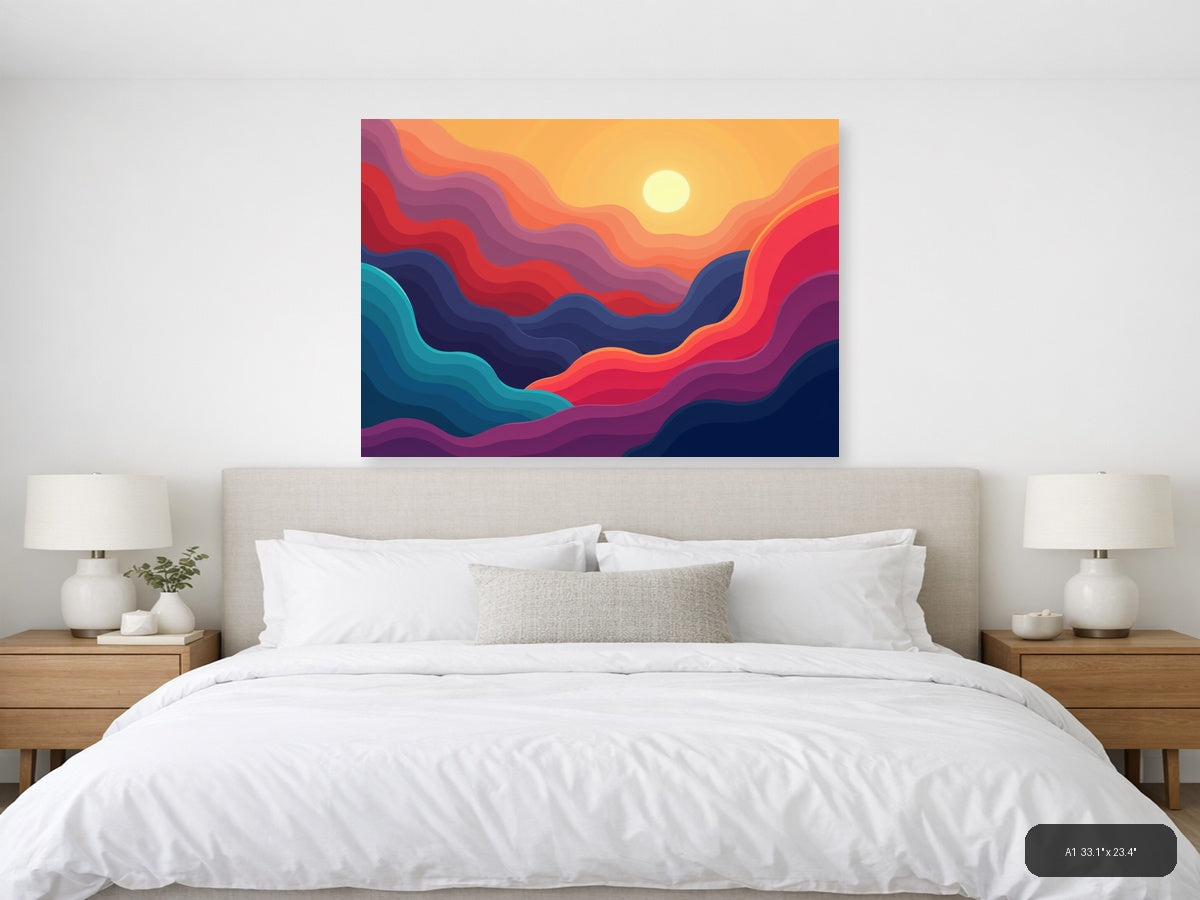 Colorful Abstract Sunset Waves Landscape Wall Art — A1 / Bedroom