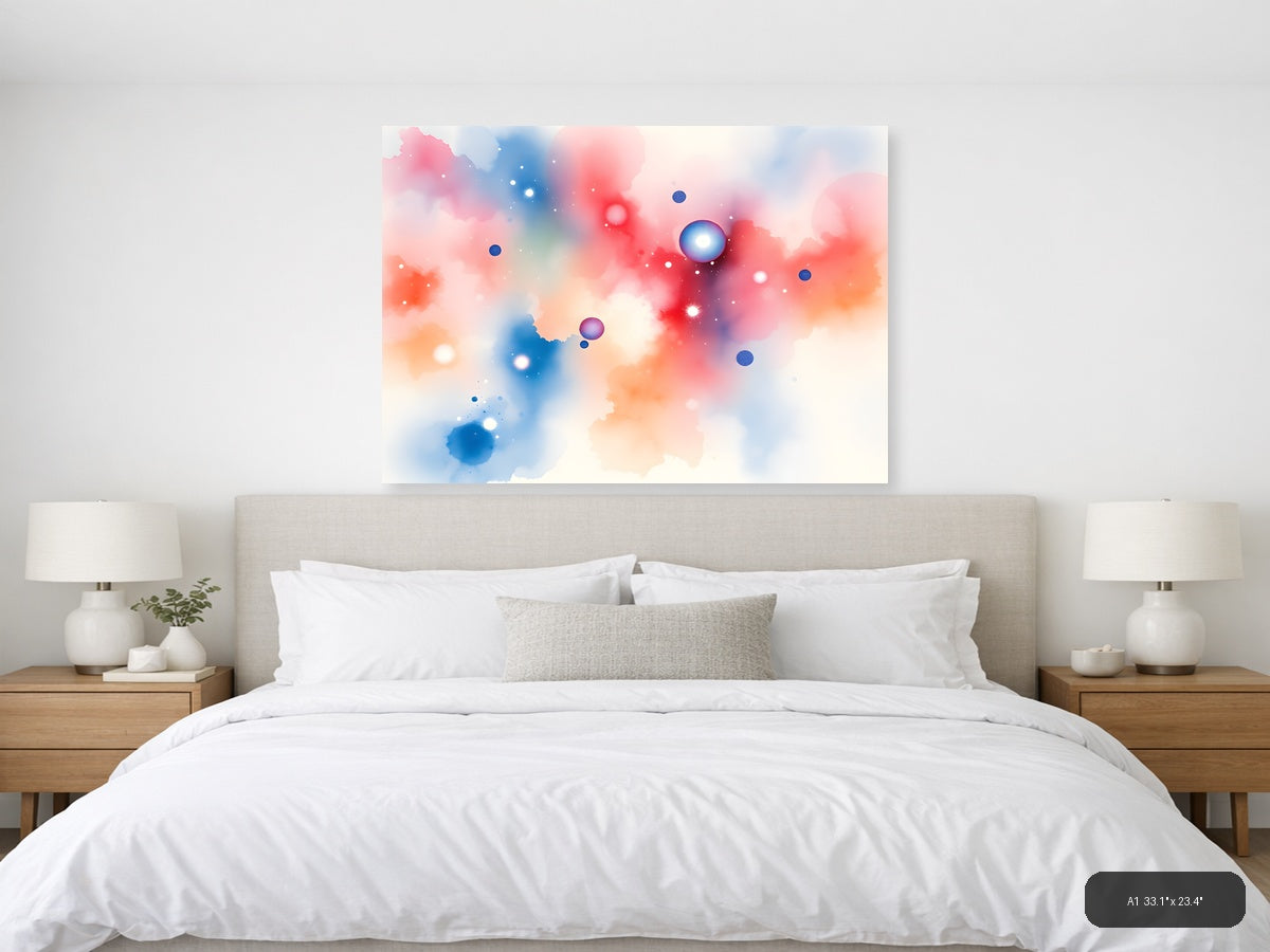 Abstract Watercolor Spheres in Pink & Blue Wall Art — A1 / Bedroom