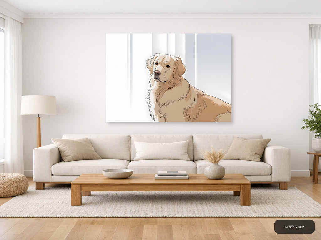 Golden Retriever Portrait Minimalist Wall Art — A1 / Living Room