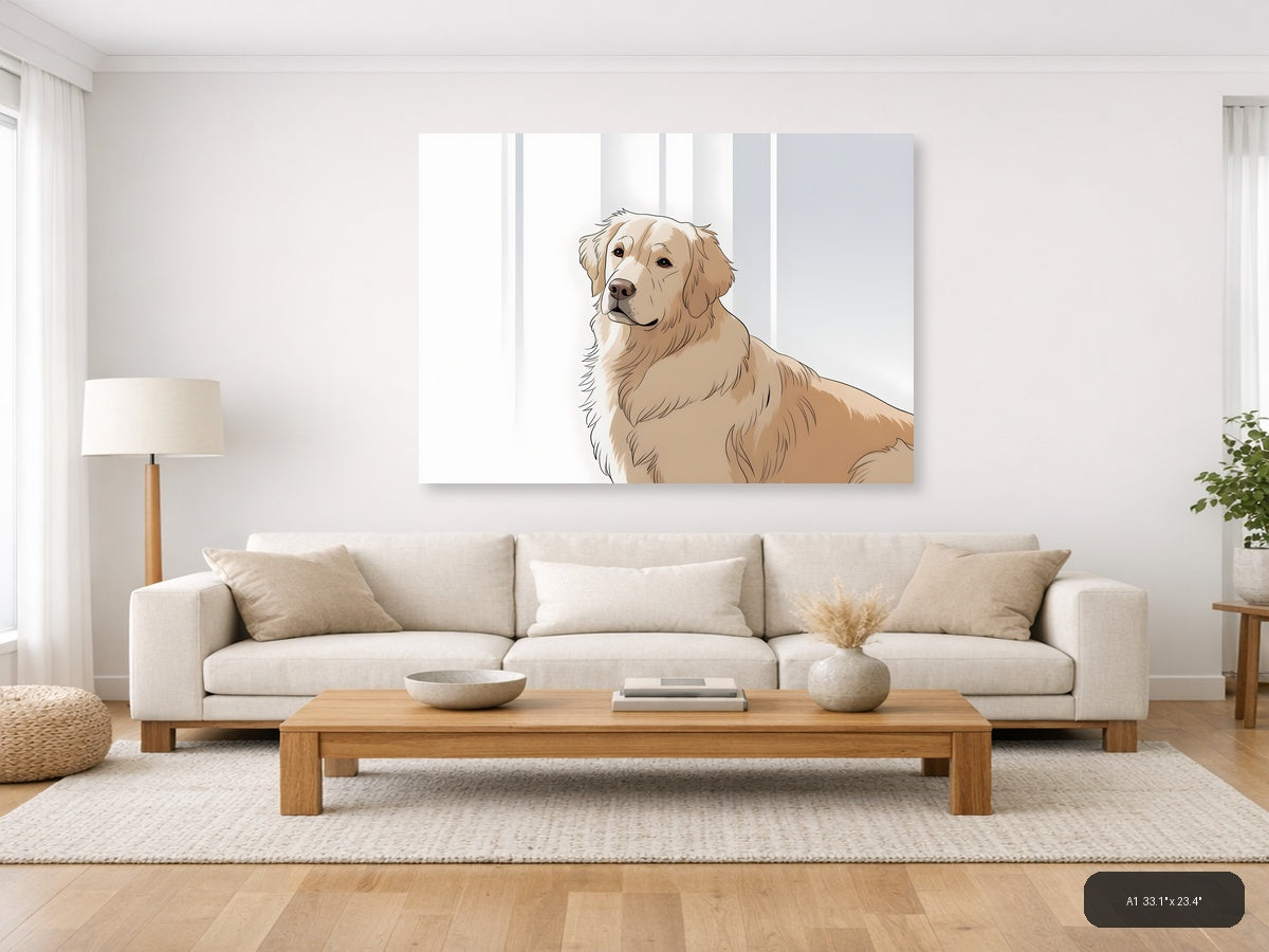 Golden Retriever Portrait Minimalist Wall Art — A1 / Living Room