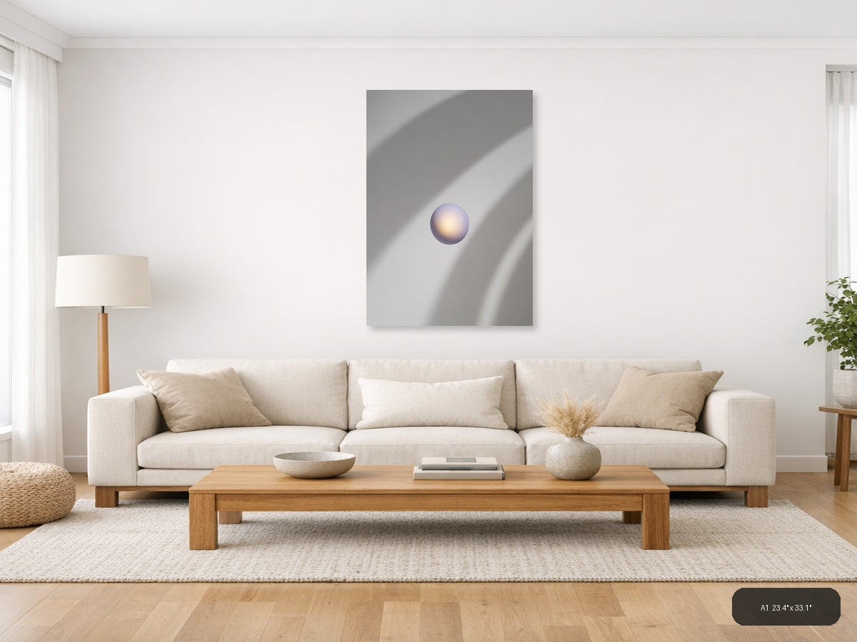 Minimalist Pearl Sphere with Light Rays Wall Art — A1 / Living Room