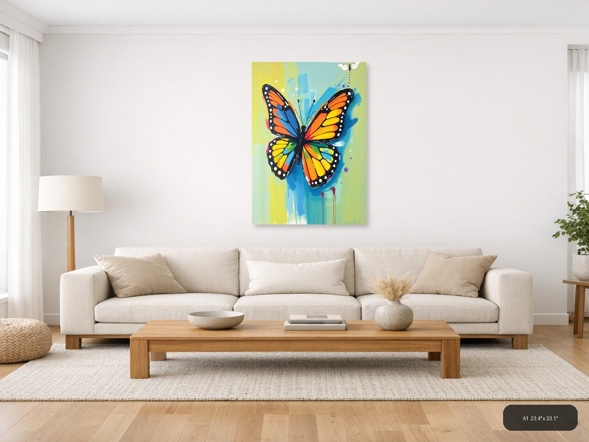 Colorful Abstract Monarch Butterfly Dragonfly Wall Art — A1 / Living Room