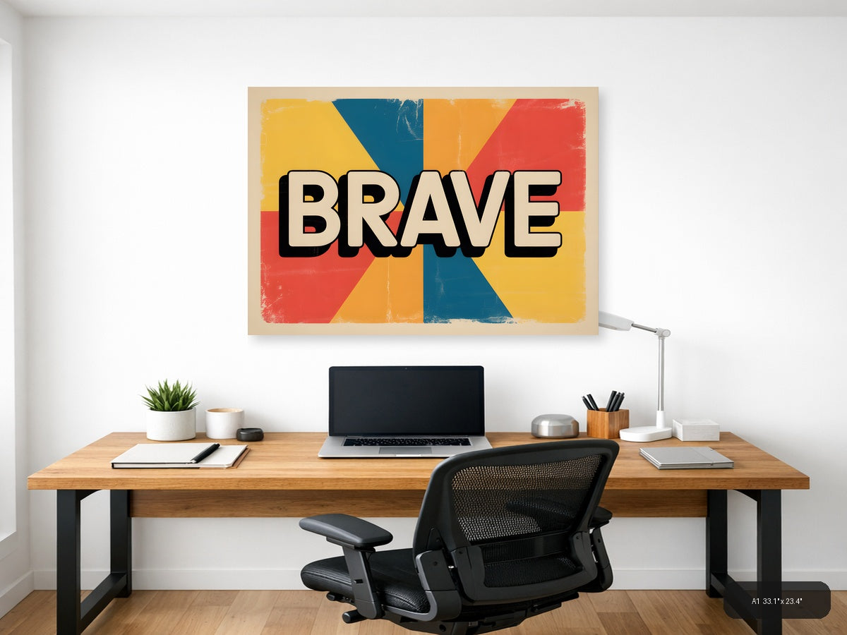 Brave Vintage Retro Geometric Sunburst Wall Art — A1 / Office