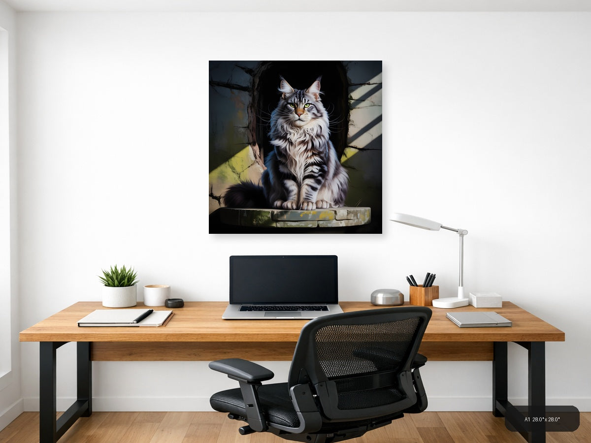 Majestic Long-Haired Cat Portrait Photography Wall Art — A1 / Office